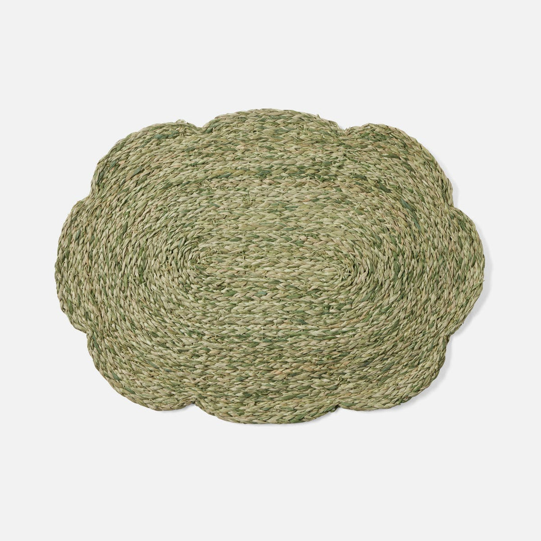 Vera Pale Green Flower Oval Placemat Raffia Pack/4