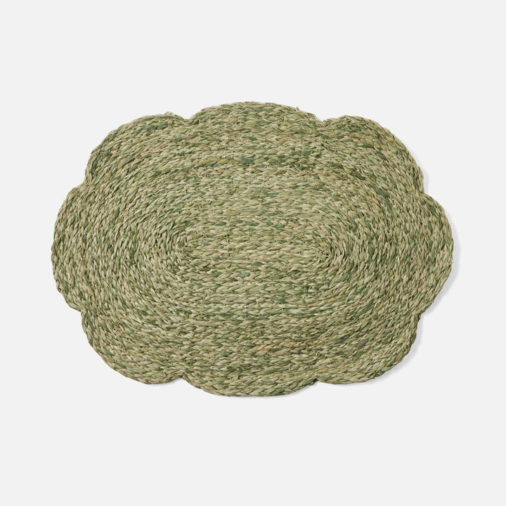 Vera Pale Green Flower Oval Placemat Raffia Pack/4