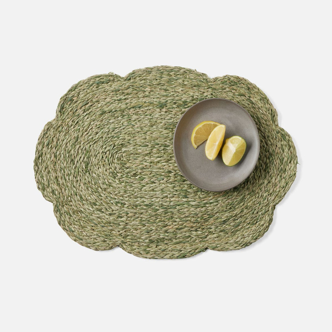 Vera Pale Green Flower Oval Placemat Raffia Pack/4
