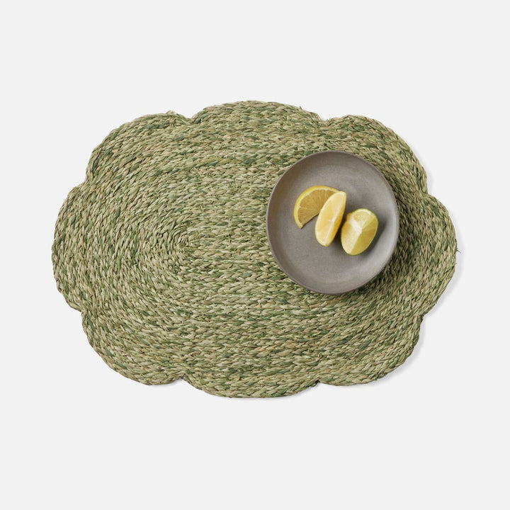 Vera Pale Green Flower Oval Placemat Raffia Pack/4