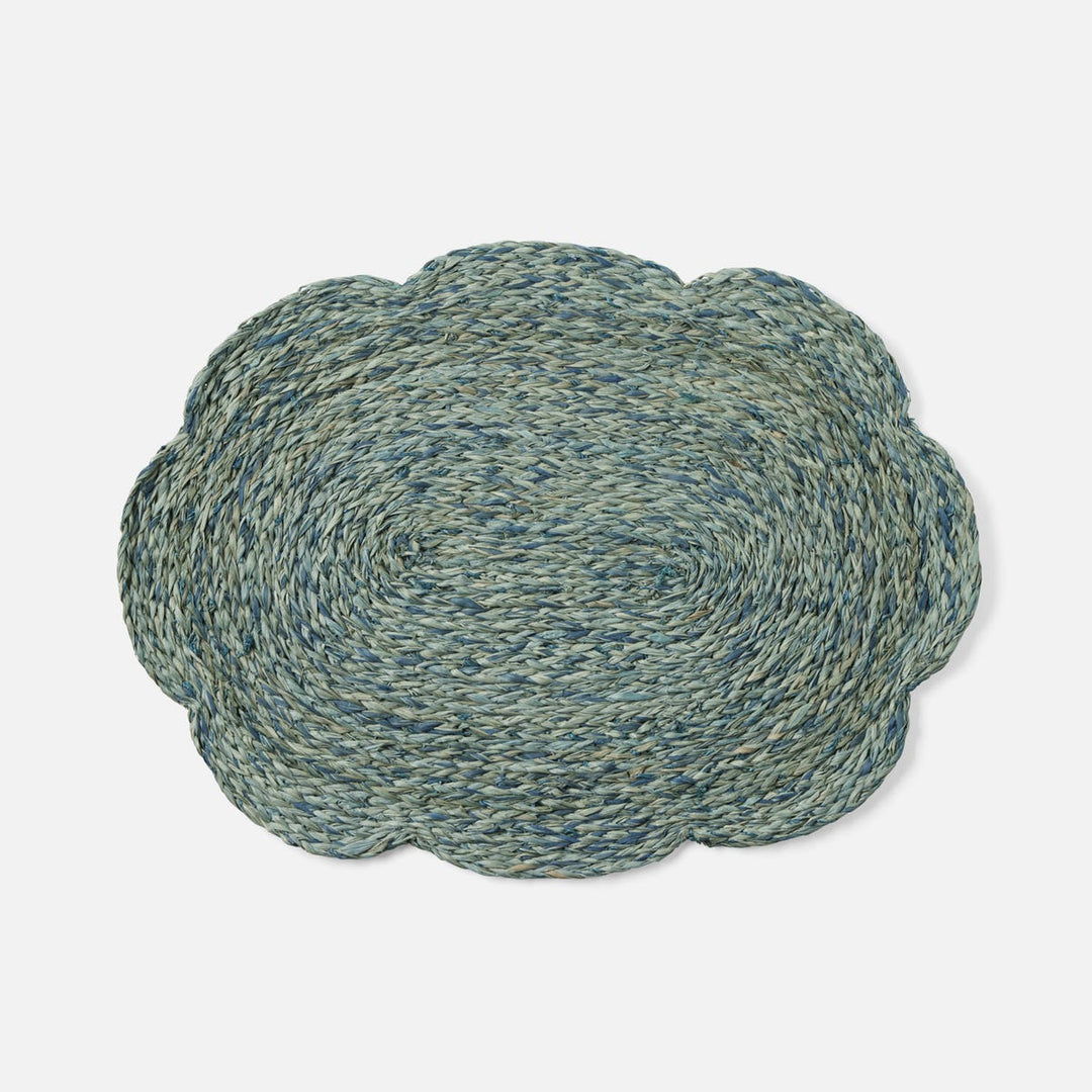 Vera Mixed Blue Flower Oval Placemat Raffia Pack/4