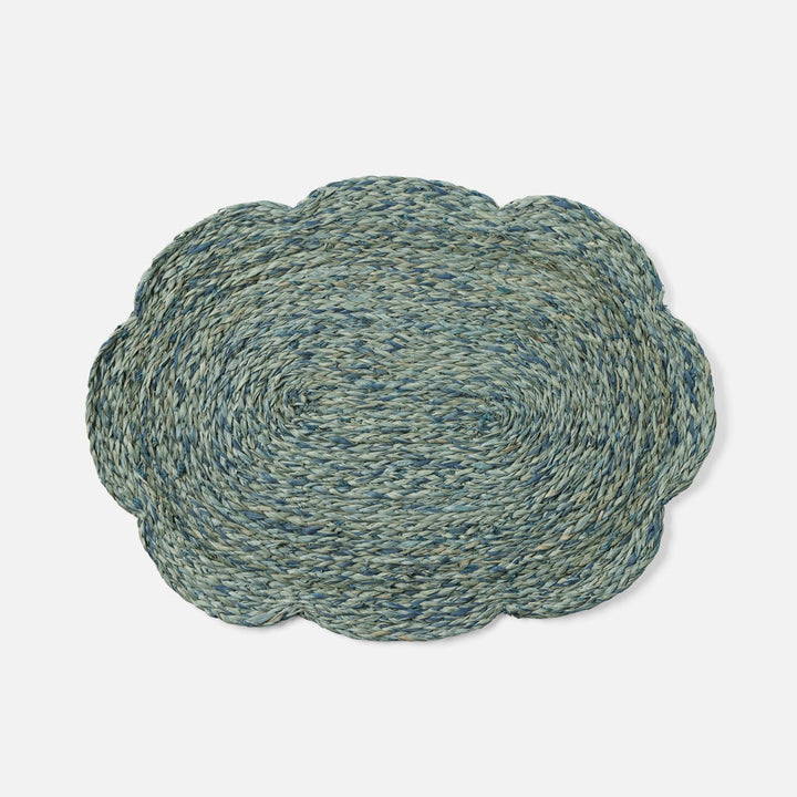 Vera Mixed Blue Flower Oval Placemat Raffia Pack/4