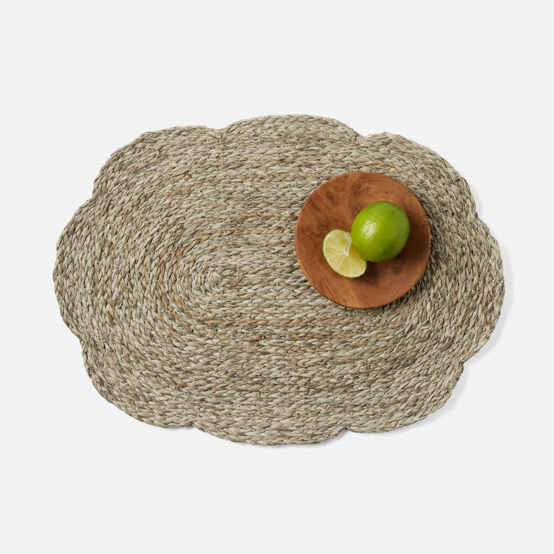 Vera Mixed Gray Flower Oval Placemat Raffia Pack/4