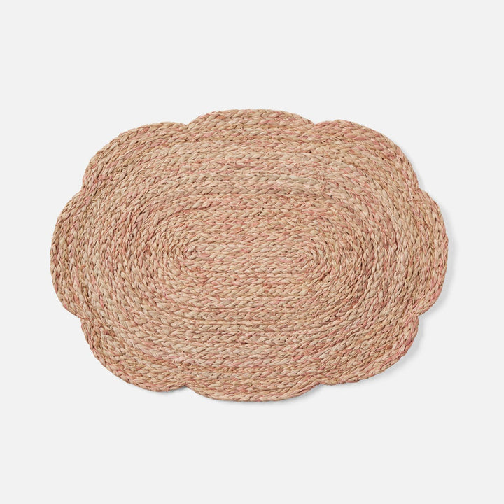 Vera Light Pink Flower Oval Placemat Raffia Pack/4