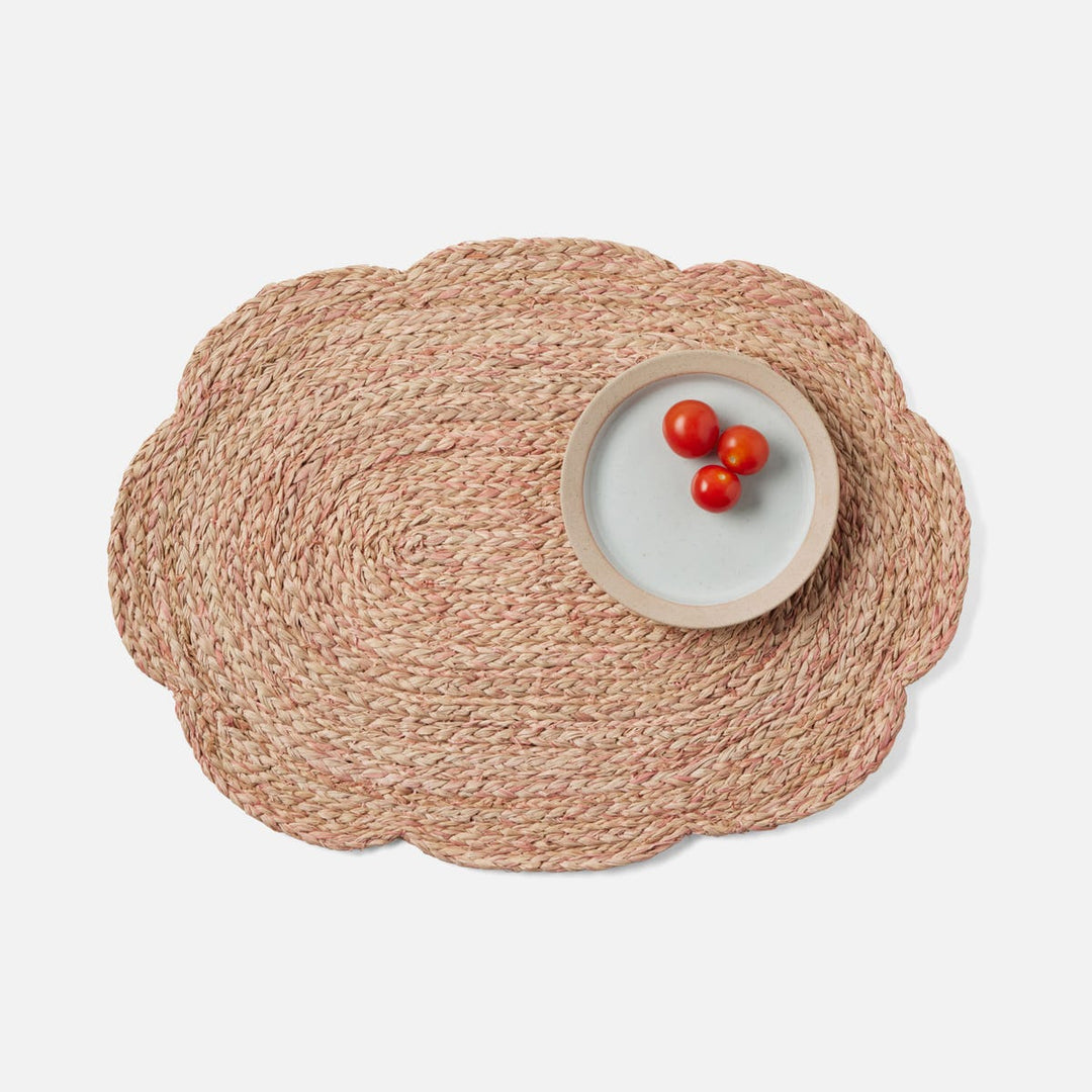 Vera Light Pink Flower Oval Placemat Raffia Pack/4