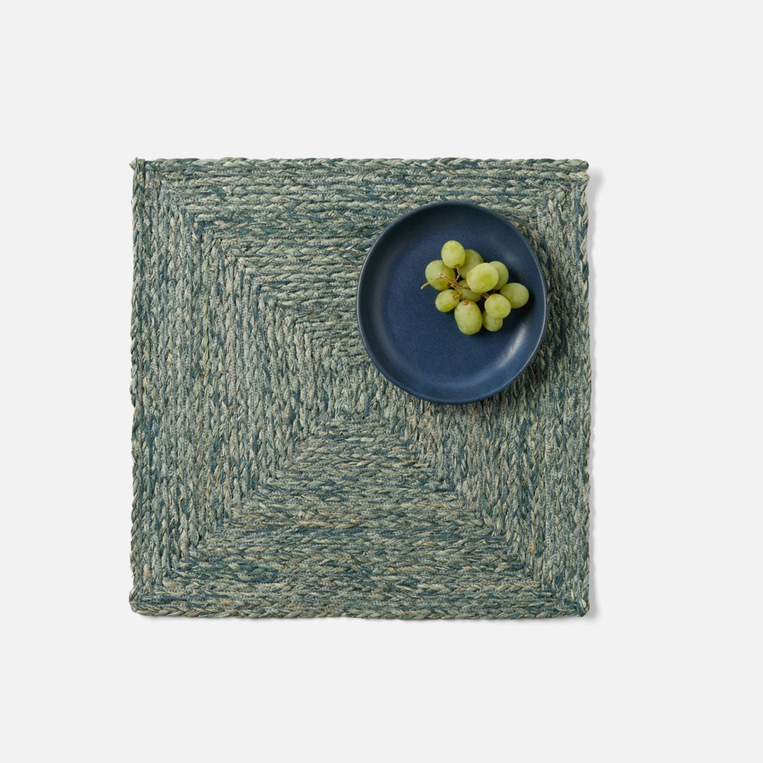 Zoey Teal Square Placemat Raffia Pack/4