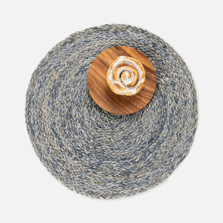 Zoey Slate Blue Round Placemat Raffia Pack/4