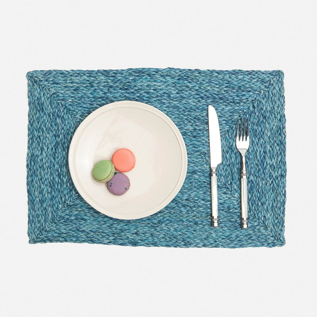 Zoey Mixed Blue Rectangular Placemat Raffia Pack/4