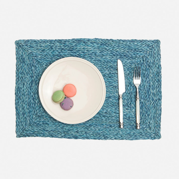Zoey Mixed Blue Rectangular Placemat Raffia Pack/4