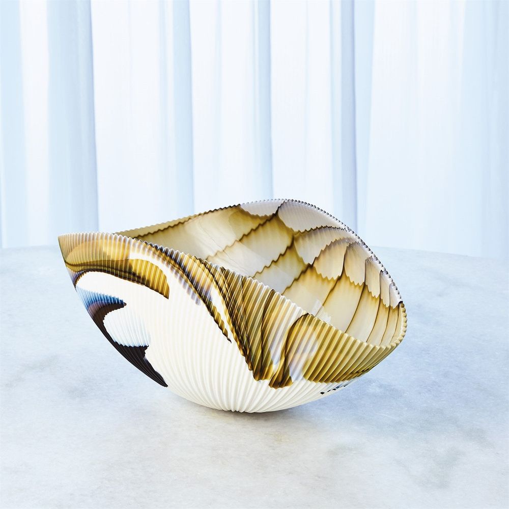 Bowls Pleated Bowl-Amber/Blue Filigree-Lg
