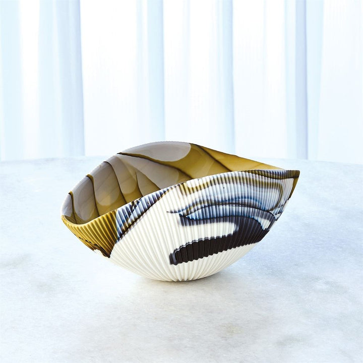 Bowls Pleated Bowl-Amber/Blue Filigree-Lg