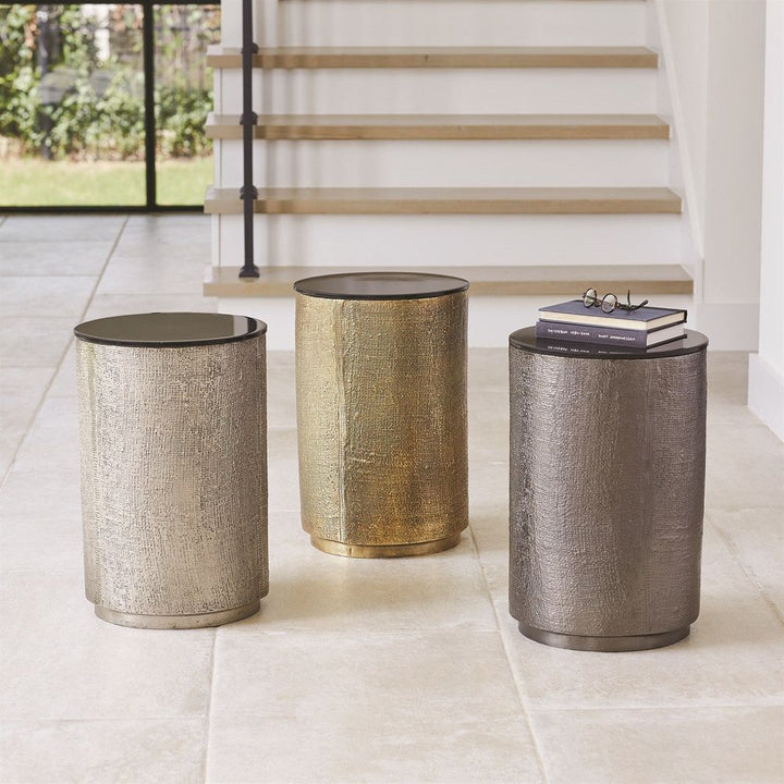 Hemp Etched Barrel Table-Antique Brass