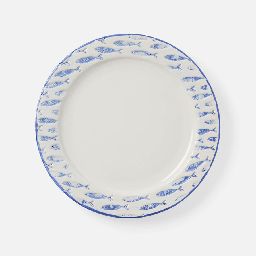 Gideon White/Blue Fish Dinner Plate Stoneware Pack/4