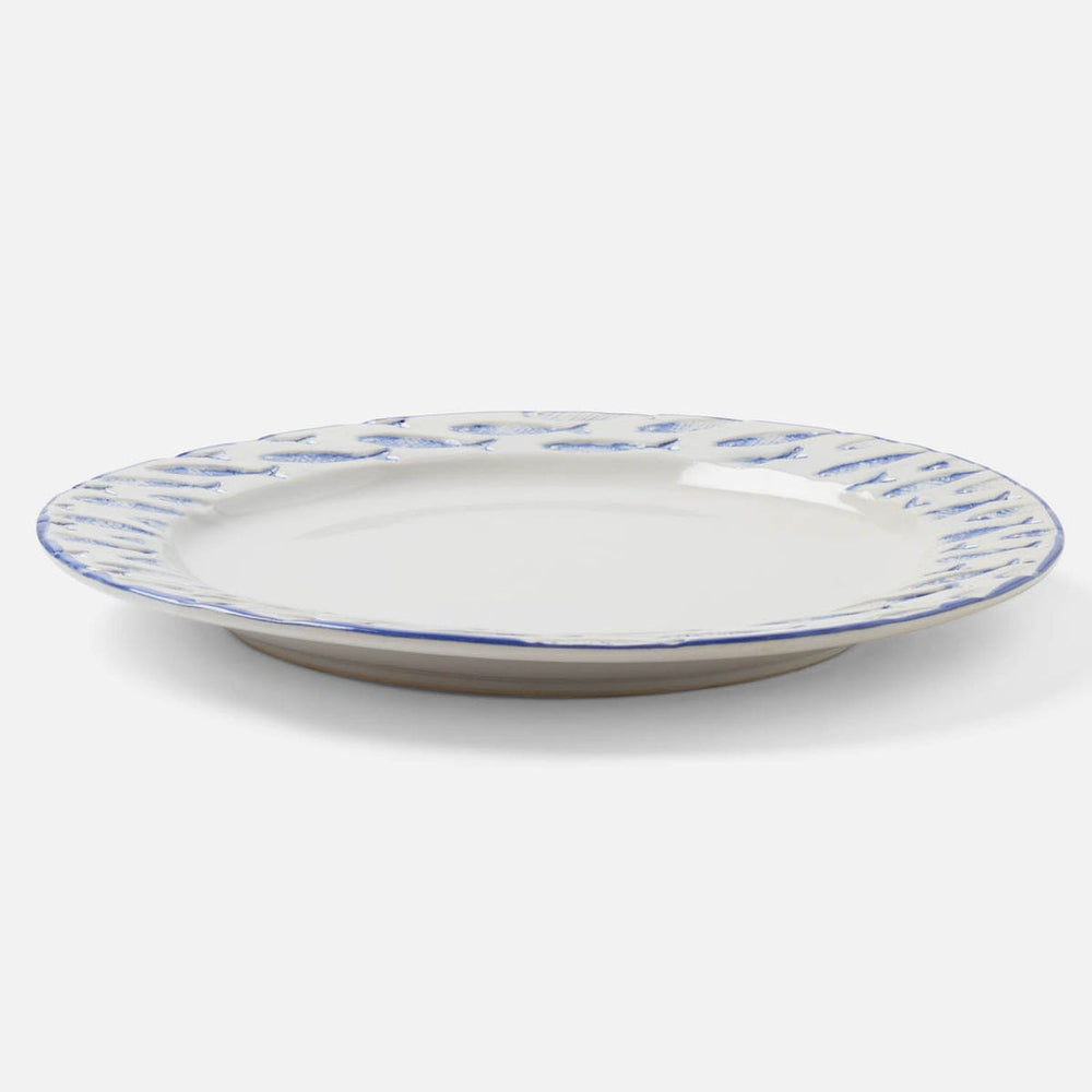Gideon White/Blue Fish Dinner Plate Stoneware Pack/4