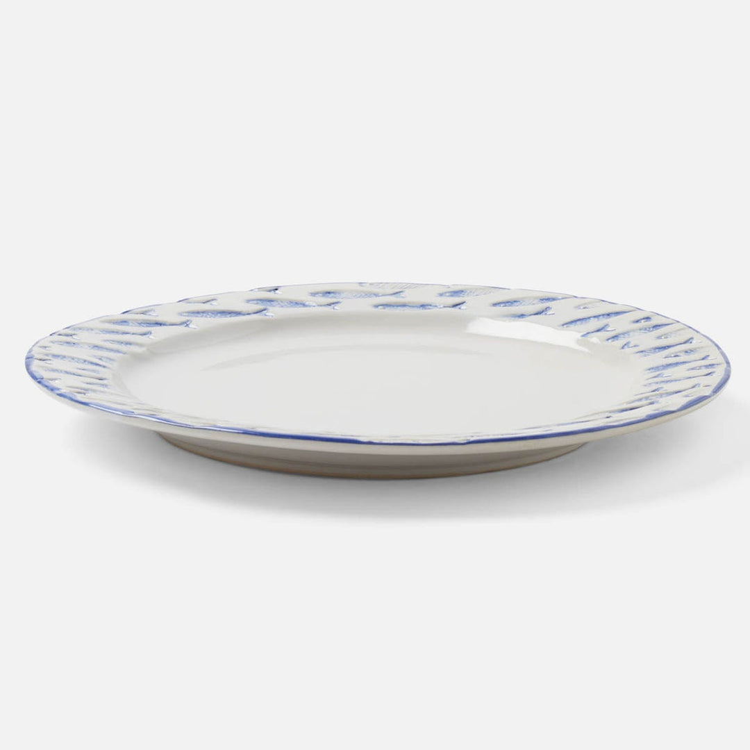 Gideon White/Blue Fish Dinner Plate Stoneware Pack/4