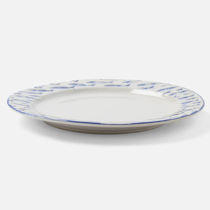 Gideon White/Blue Fish Dinner Plate Stoneware Pack/4