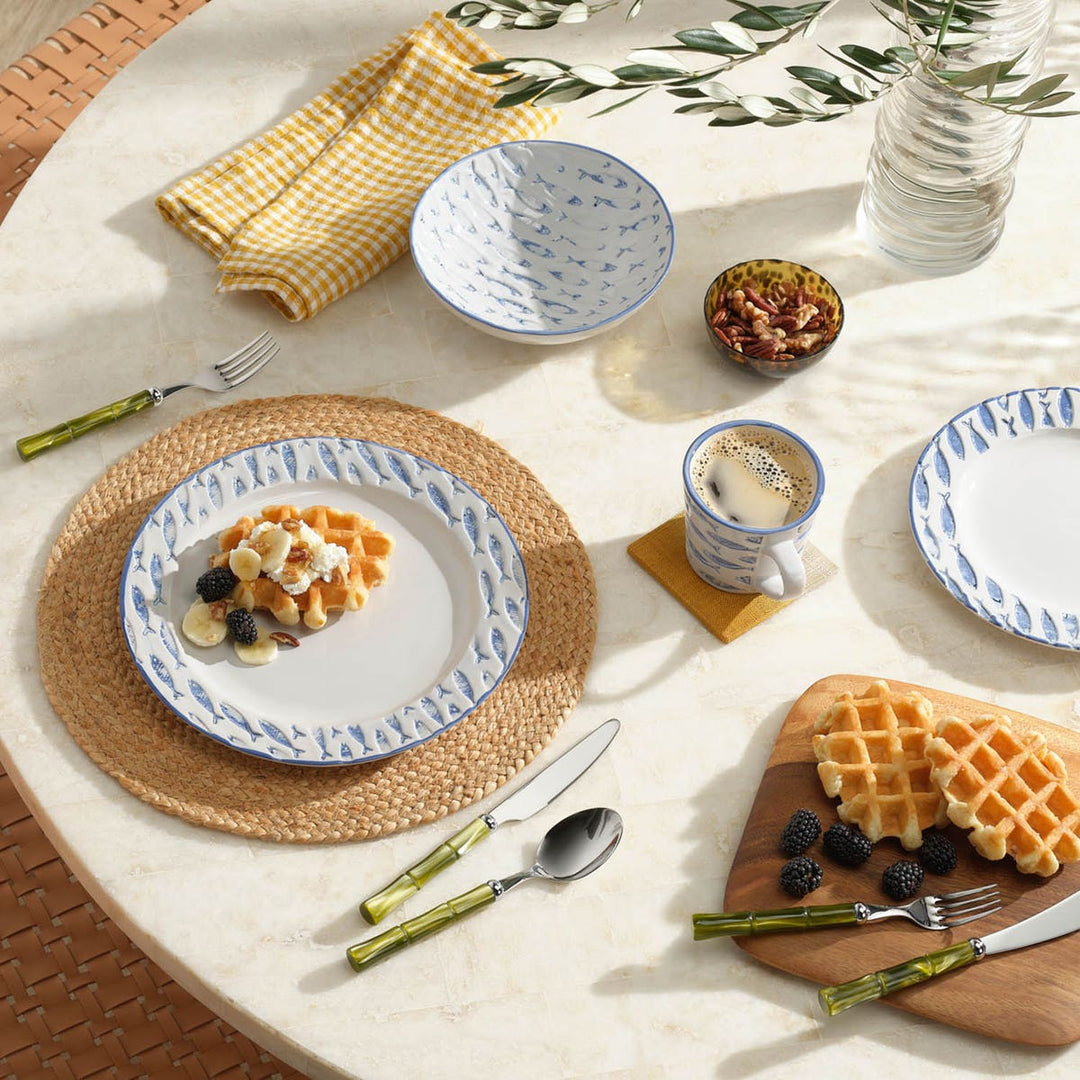 Gideon White/Blue Fish Dinner Plate Stoneware Pack/4