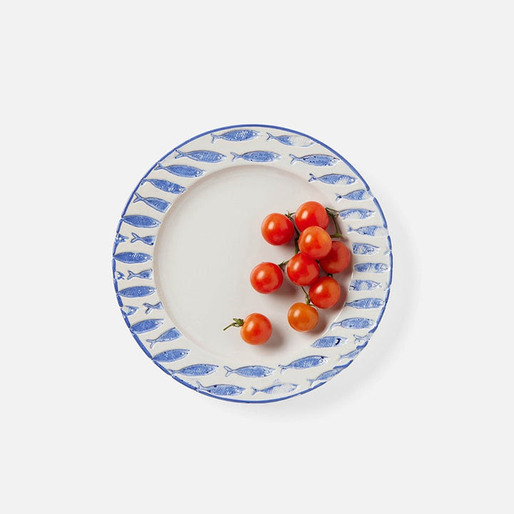 Gideon White/Blue Fish Salad/Dessert Plate Stoneware Pack/4