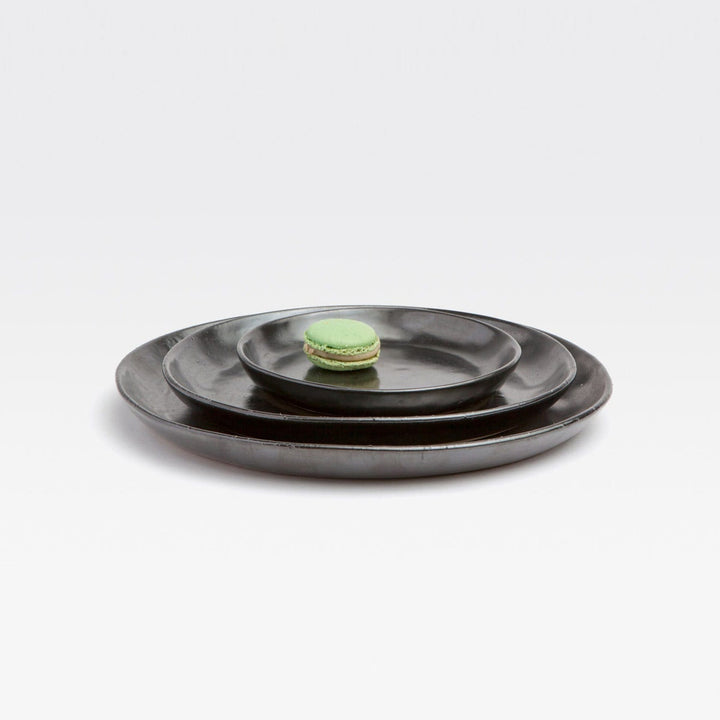 Marcus Black Glaze Salad/Dessert Plate Stoneware Pack/4 (Footed Ring)