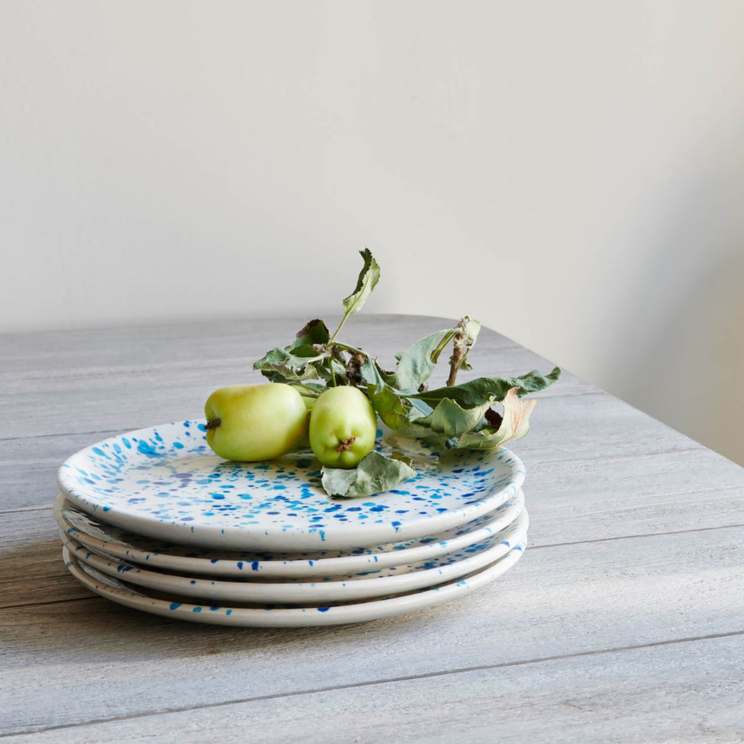 Sconset Mixed Blue Spongeware Salad/Dessert Plate Pack/4
