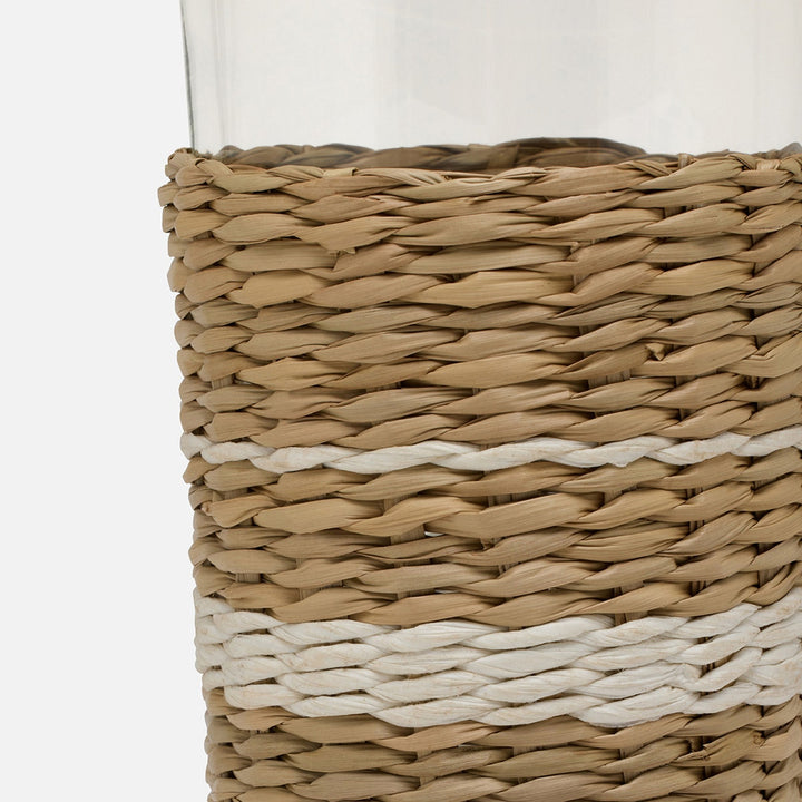 Zaley Natural/White Stripe Highball Woven Hand Blown Glass/Seagrass Pack/6