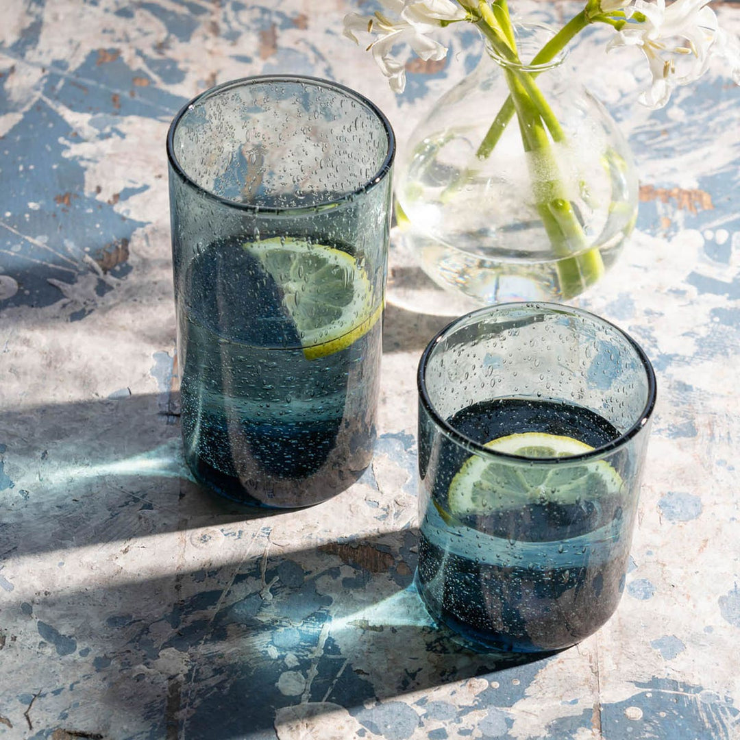 Quinn Charcoal Blue Highball Glass Hand Blown Pack/6