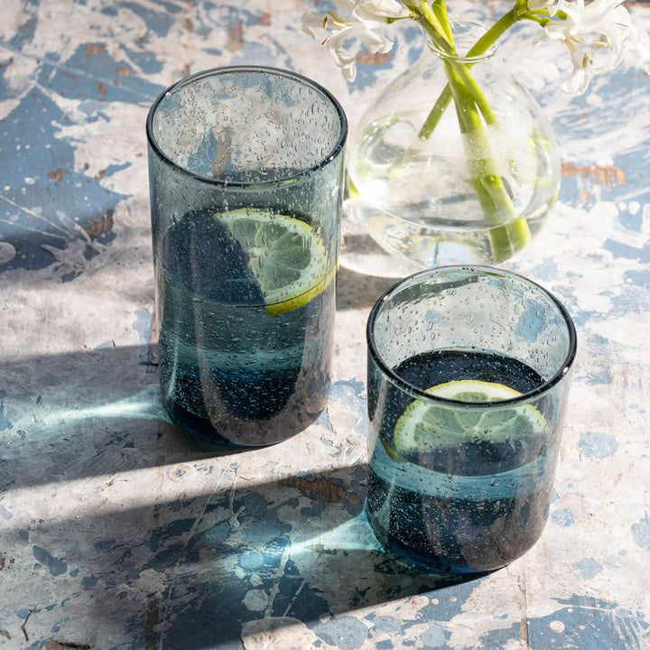 Quinn Charcoal Blue Tumbler Glass Hand Blown Pack/6