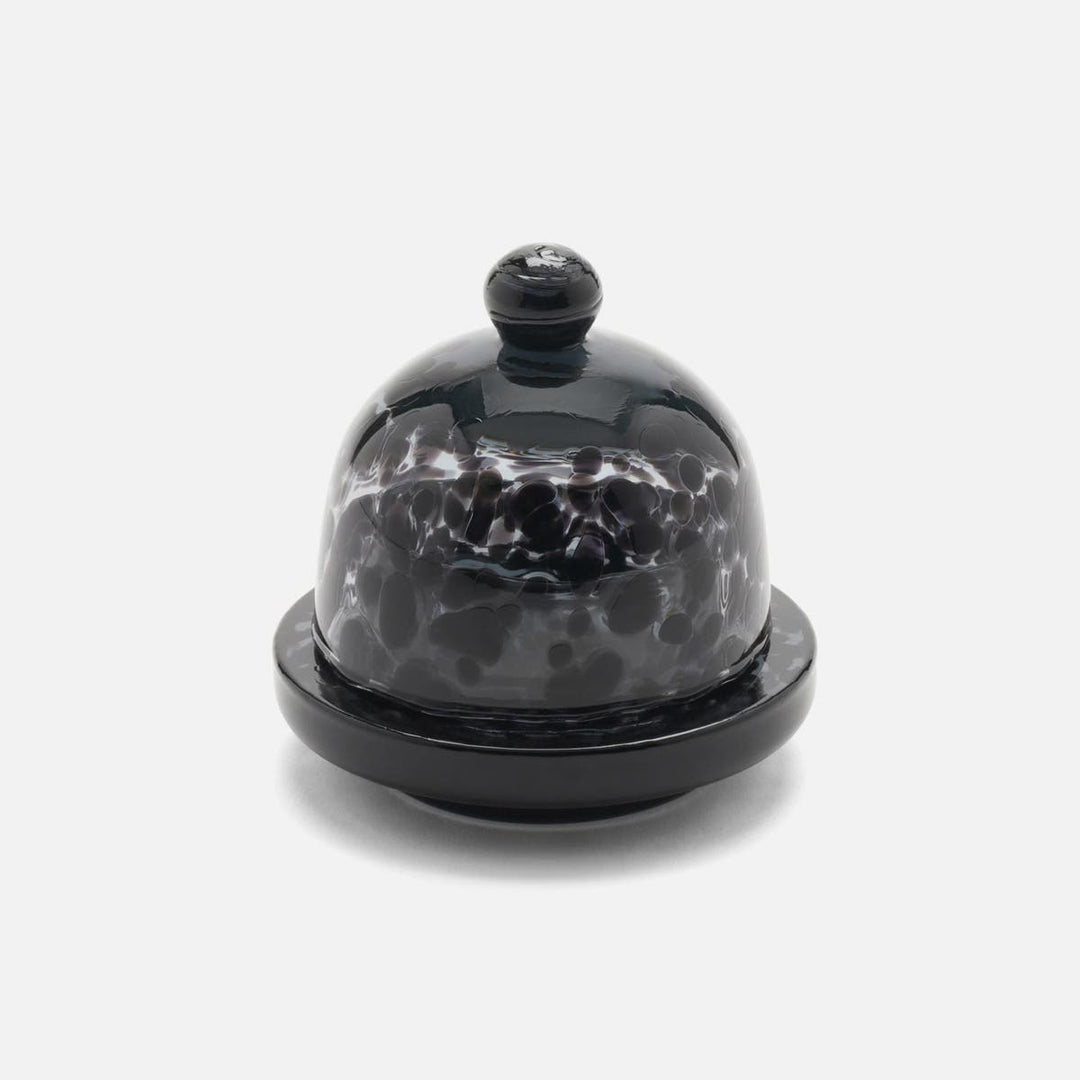 Andrew Leopard Round Butter Dish Hand Blown Glass Pack/2