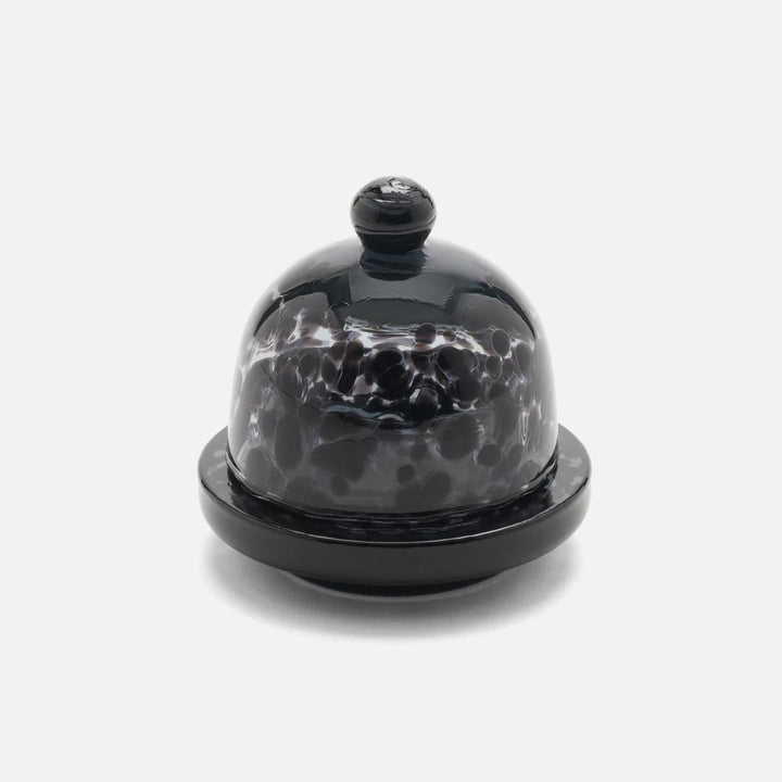 Andrew Leopard Round Butter Dish Hand Blown Glass Pack/2
