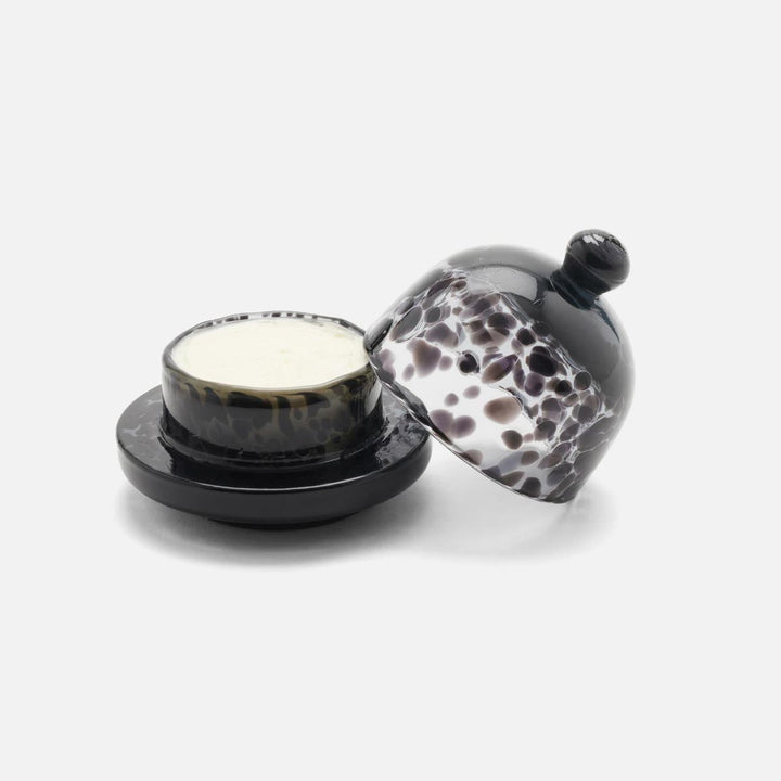 Andrew Leopard Round Butter Dish Hand Blown Glass Pack/2