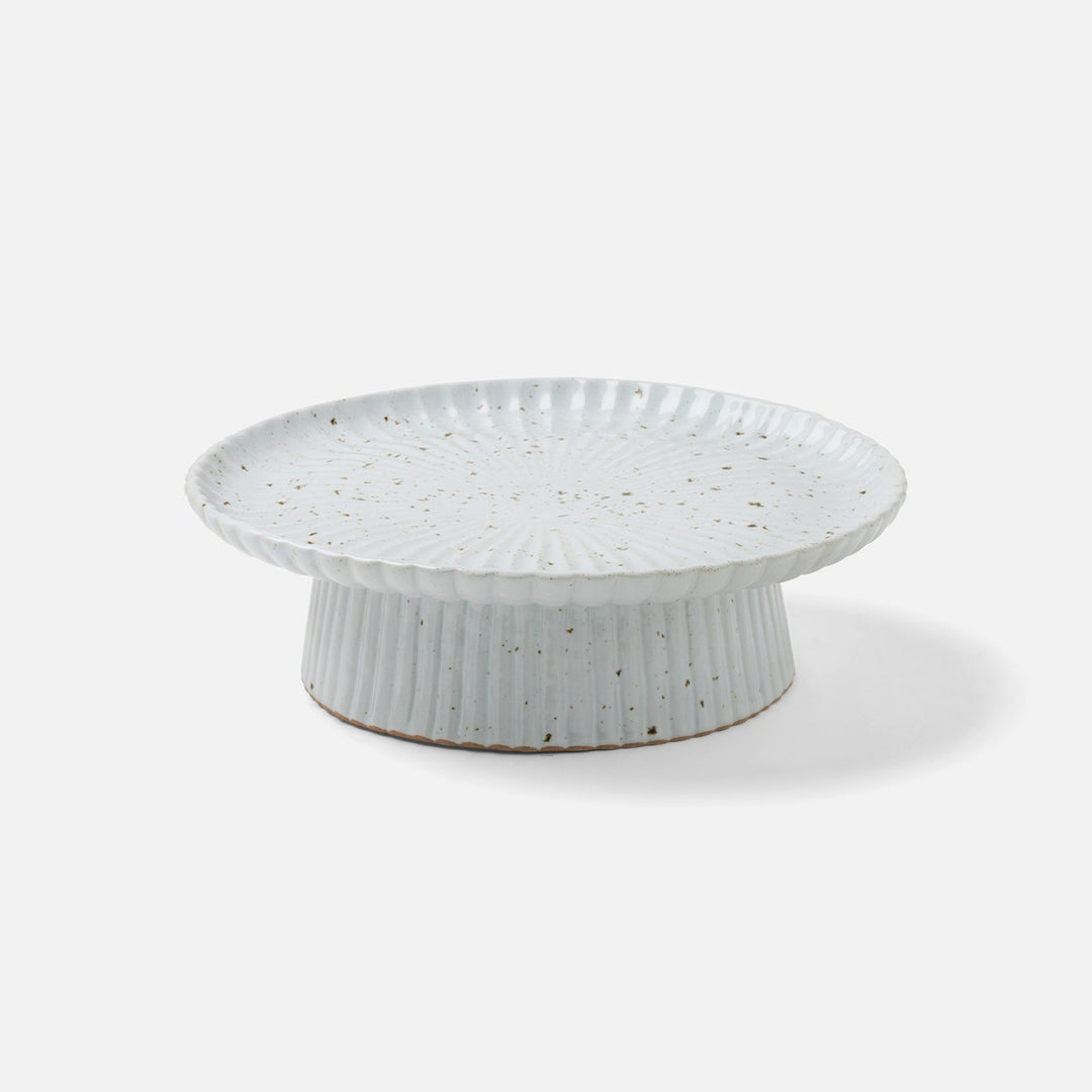 Adrianna White Salt Glaze Scalloped Cake Stand Large Stoneware