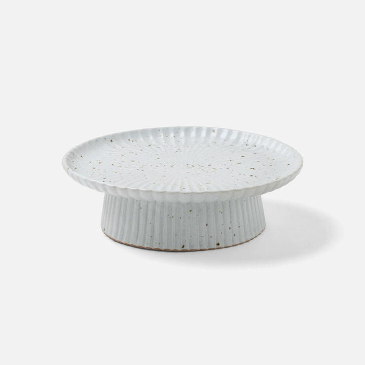 Adrianna White Salt Glaze Scalloped Cake Stand Large Stoneware