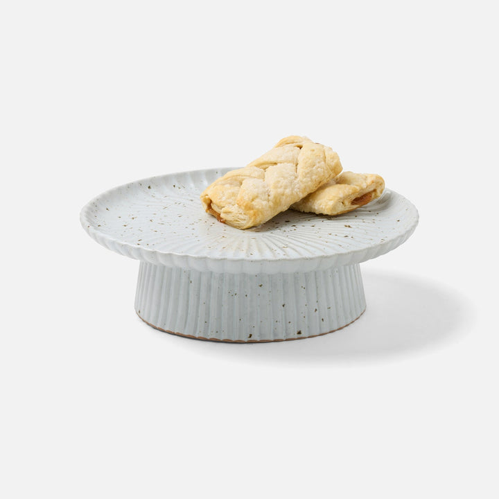 Adrianna White Salt Glaze Scalloped Cake Stand Large Stoneware