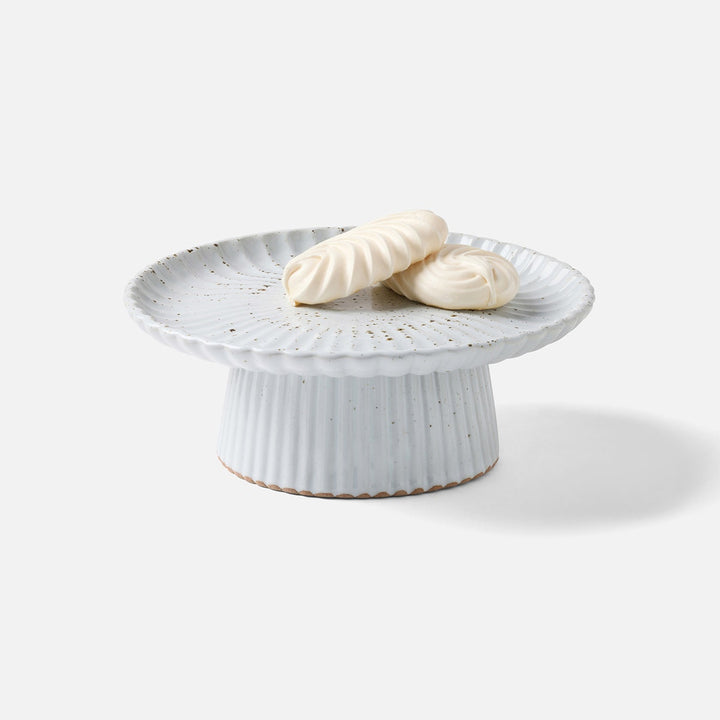 Adrianna White Salt Glaze Scalloped Cake Stand Medium Stoneware