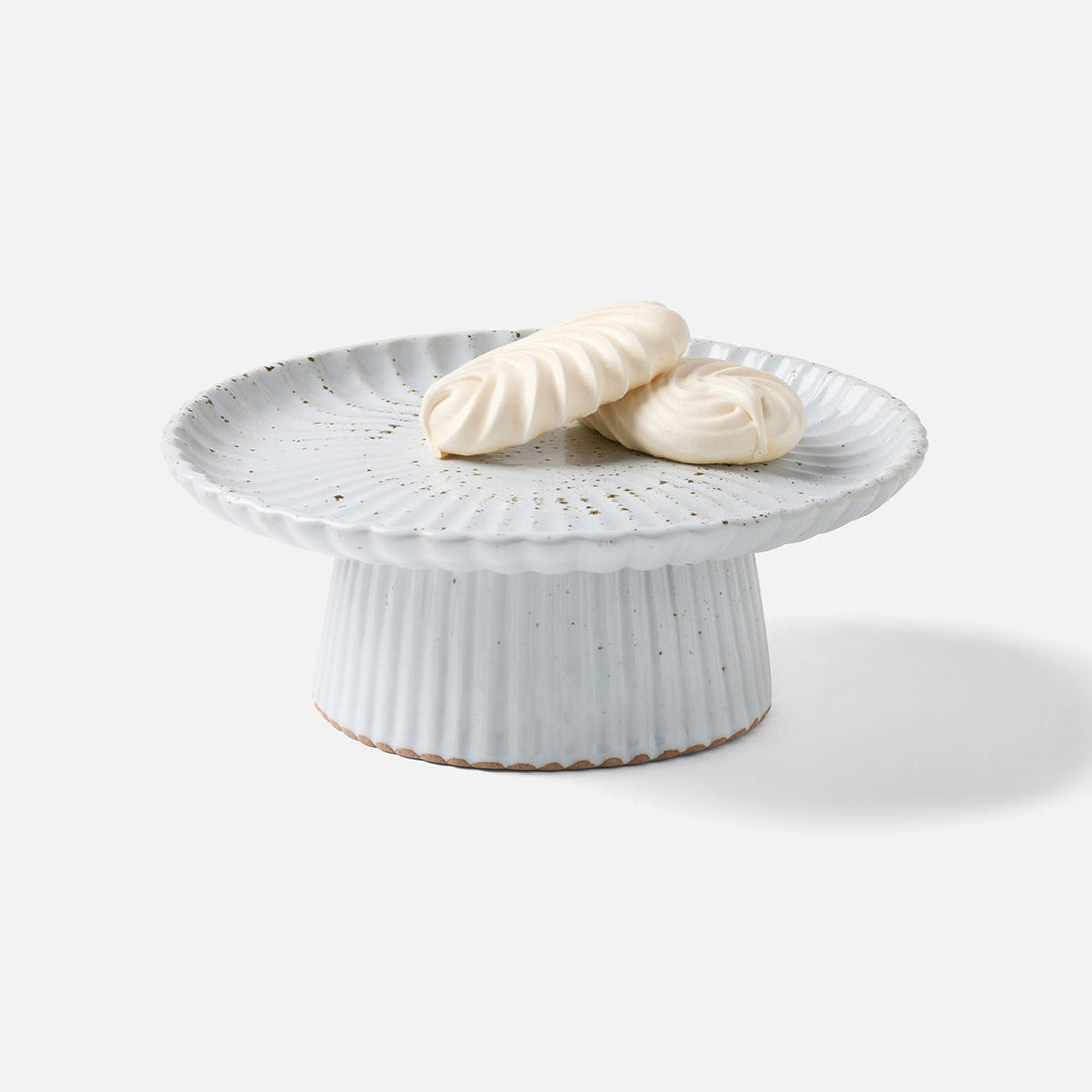Adrianna White Salt Glaze Scalloped Cake Stand Medium Stoneware
