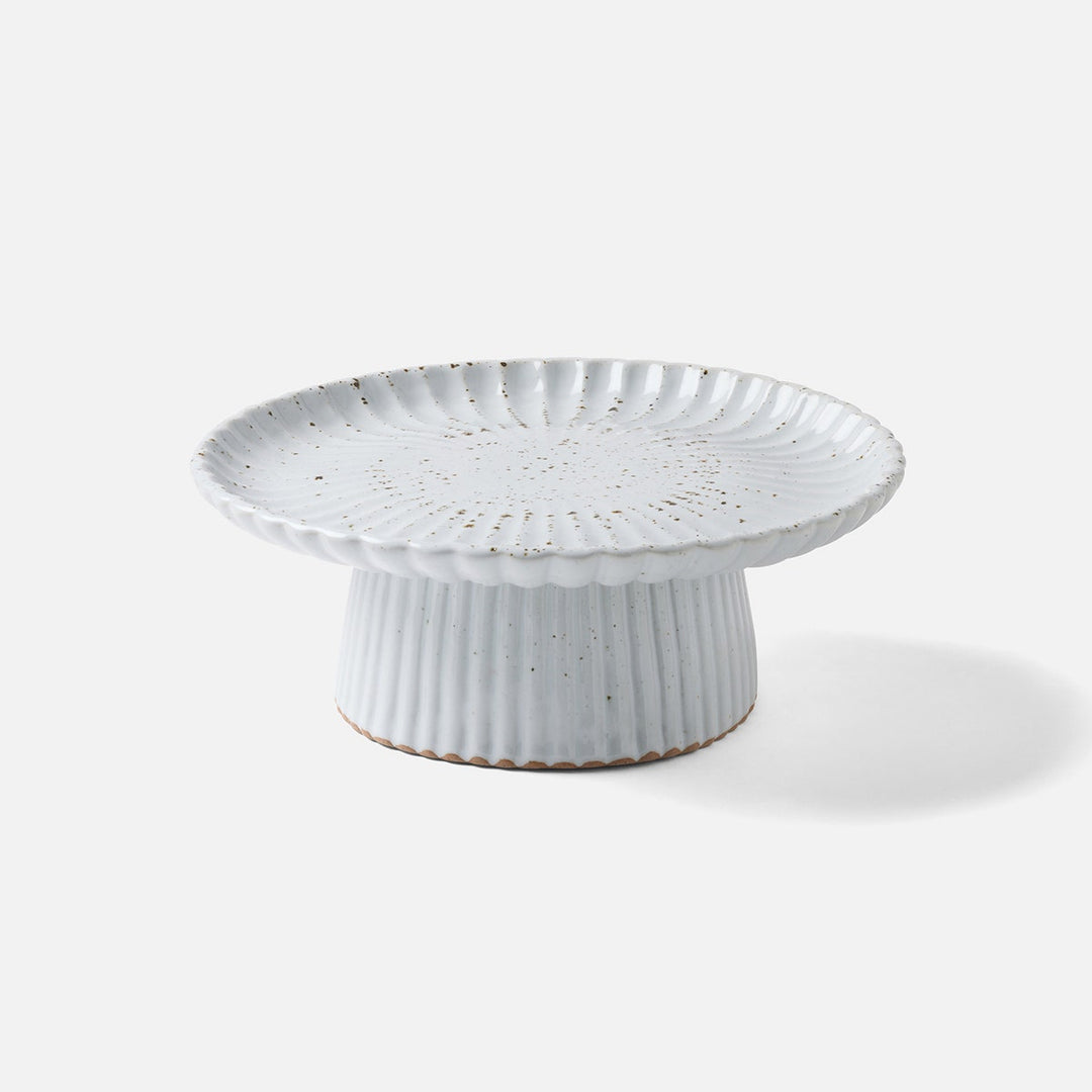 Adrianna White Salt Glaze Scalloped Cake Stand Medium Stoneware
