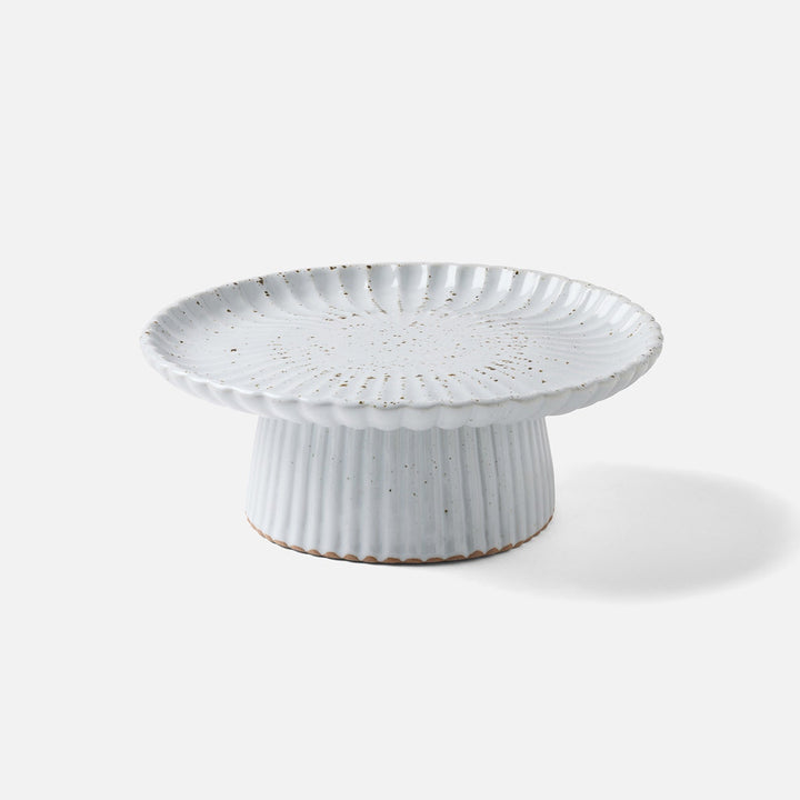 Adrianna White Salt Glaze Scalloped Cake Stand Medium Stoneware