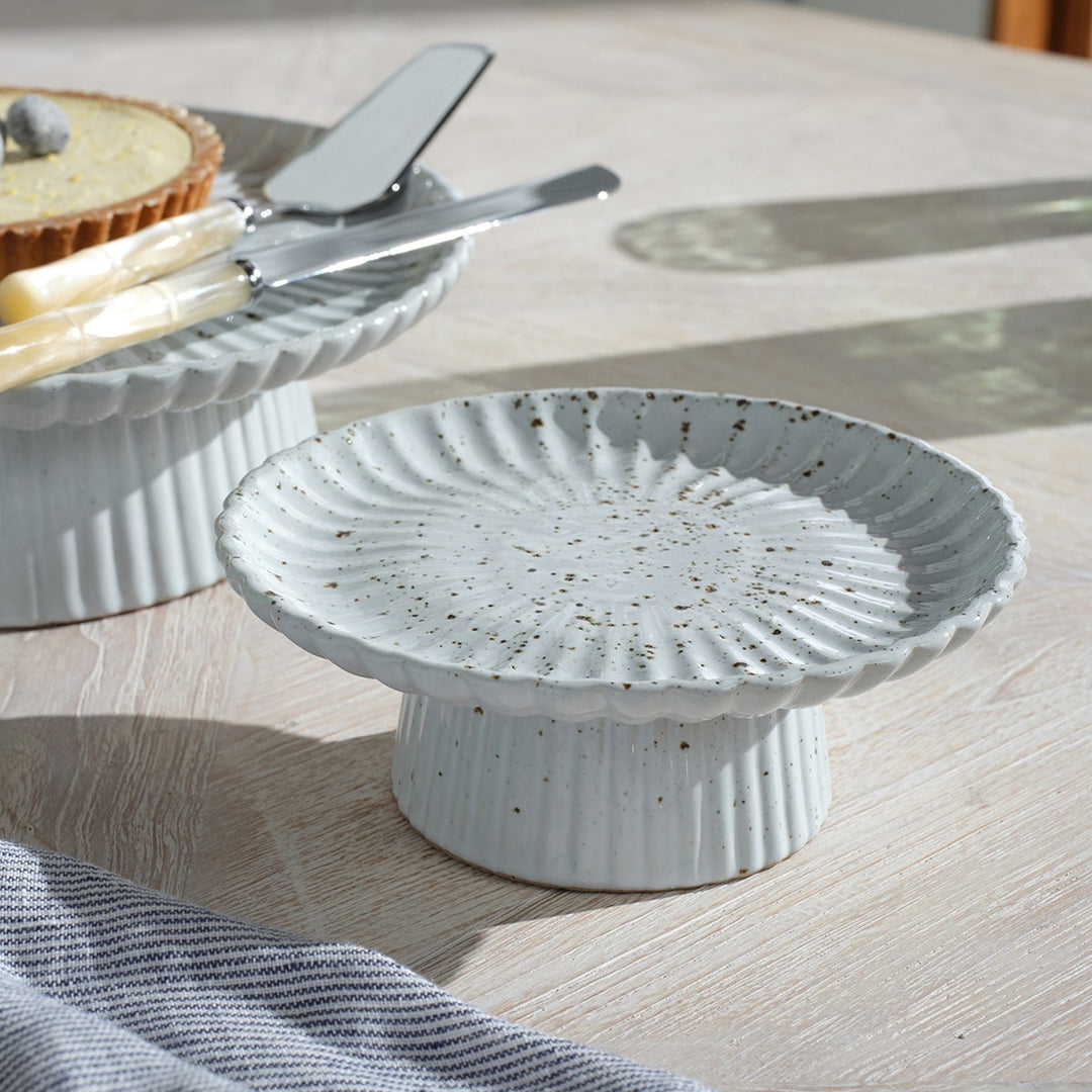 Adrianna White Salt Glaze Scalloped Cake Stand Small Pack/2