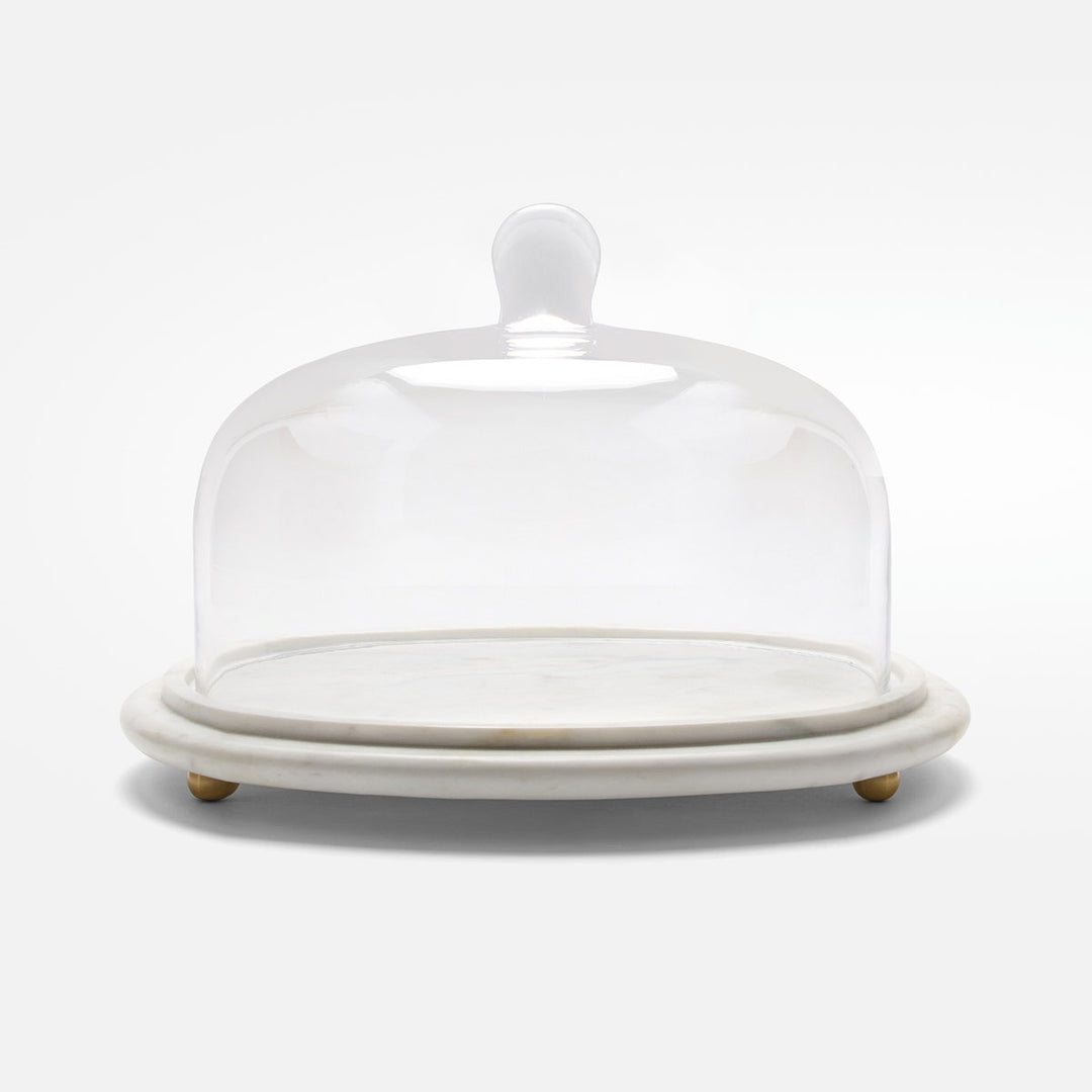 Atlas White/Clear Round Cheese Platter W/ Cloche Large Marble/Glass