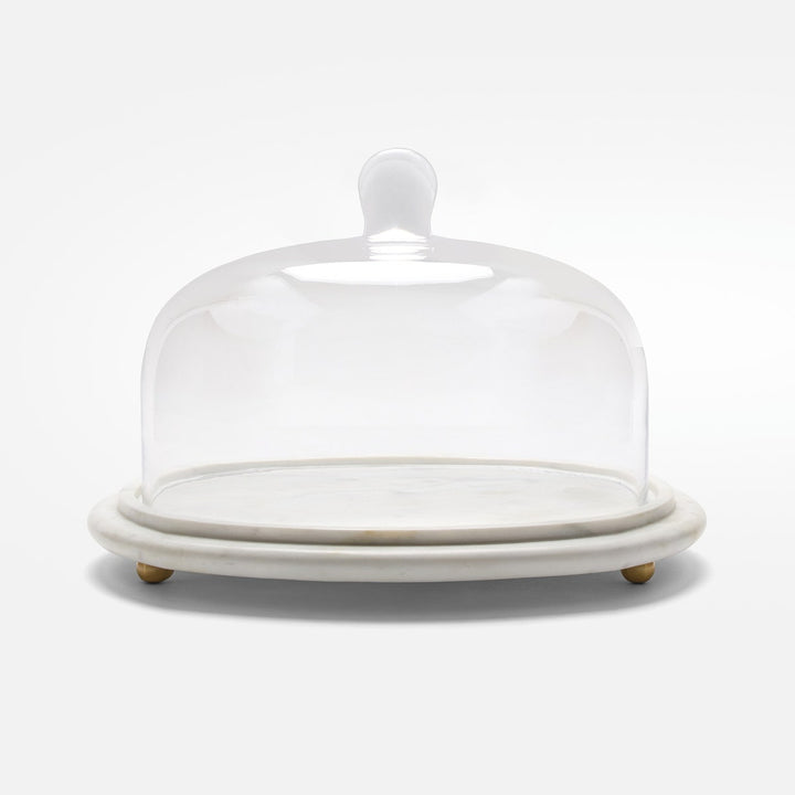 Atlas White/Clear Round Cheese Platter W/ Cloche Large Marble/Glass