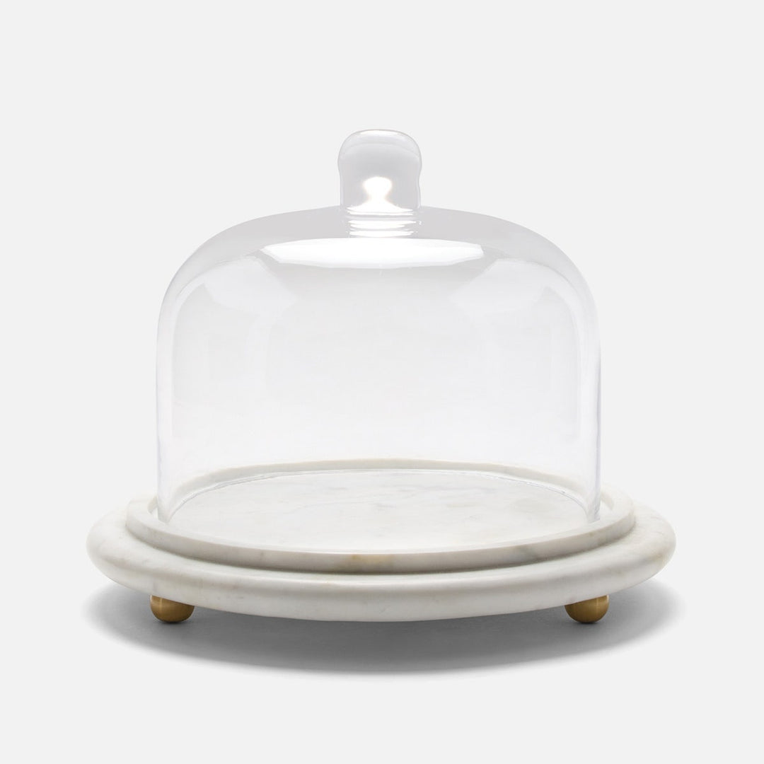 Atlas White/Clear Round Cheese Platter W/ Cloche Small Marble/Glass