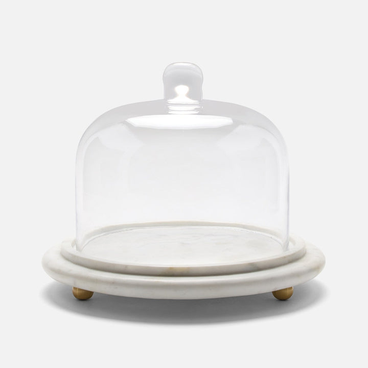 Atlas White/Clear Round Cheese Platter W/ Cloche Small Marble/Glass