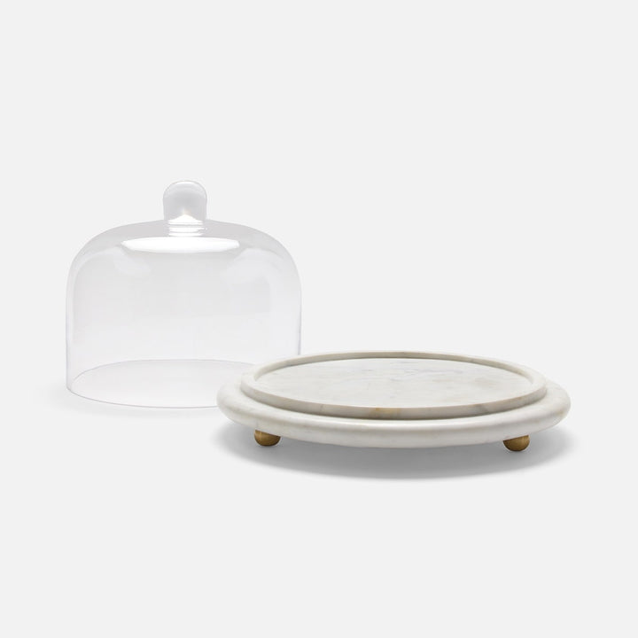Atlas White/Clear Round Cheese Platter W/ Cloche Small Marble/Glass
