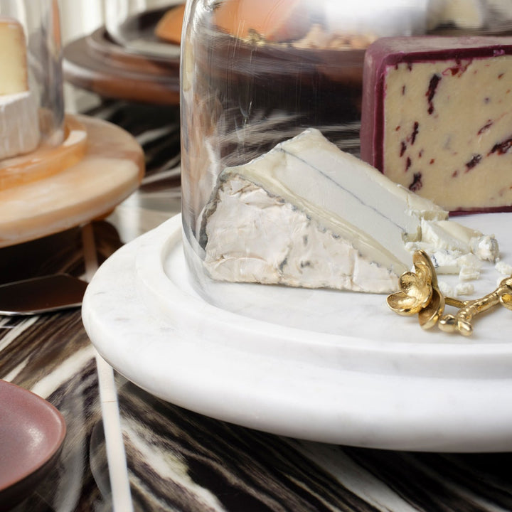 Atlas White/Clear Round Cheese Platter W/ Cloche Small Marble/Glass