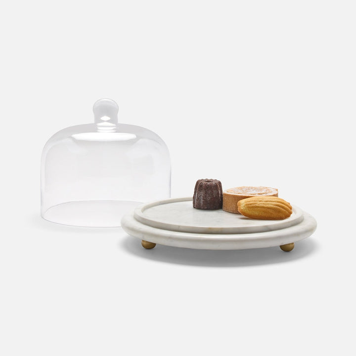 Atlas White/Clear Round Cheese Platter W/ Cloche Small Marble/Glass