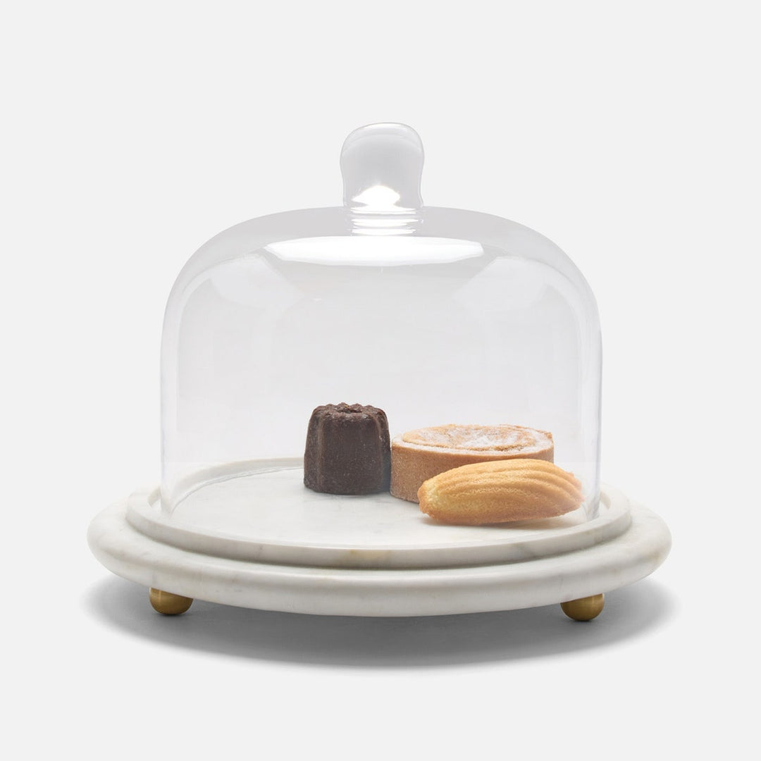Atlas White/Clear Round Cheese Platter W/ Cloche Small Marble/Glass