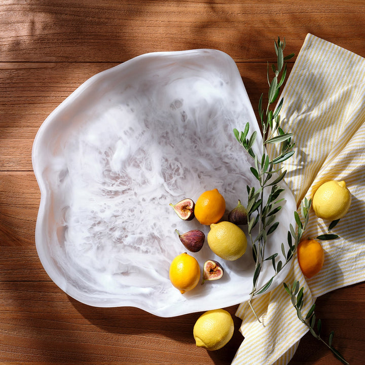 Beatrix White Swirled Serving Tray Extra Large Resin