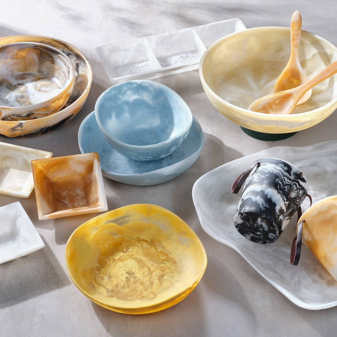 Beatrix White Swirled Serving Tray Extra Large Resin