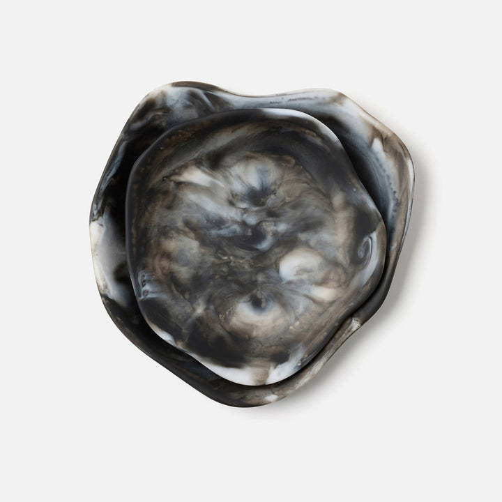 Beatrix Black Swirled Serving Trays Resin Set/2