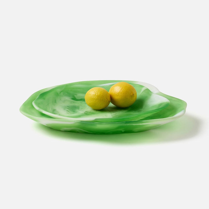 Beatrix Green Swirled Serving Trays Resin Set/2